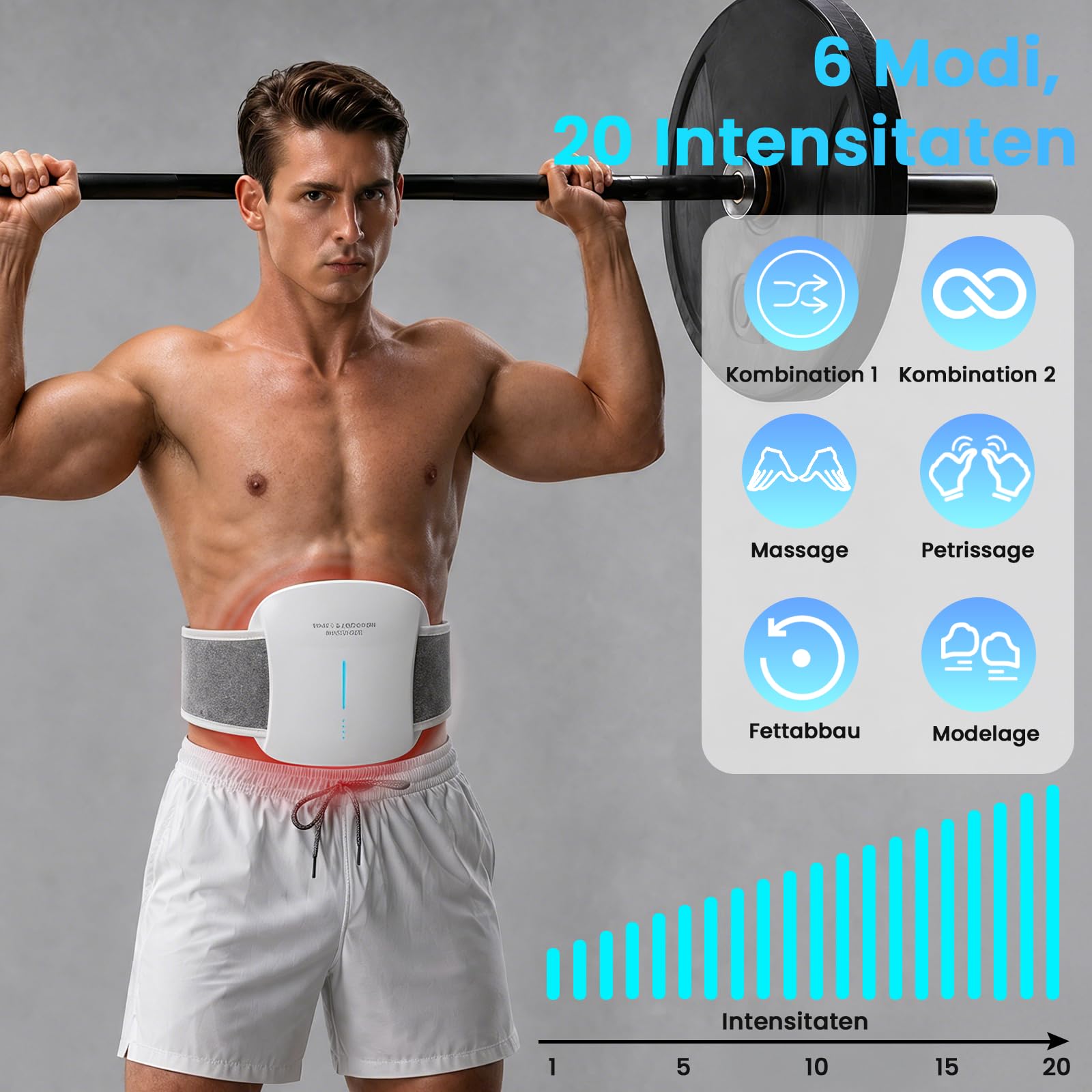 EMS Bauchmuskeltrainer, 3D Bauchmuskeltrainer mit 6 Modi 20 Intensitäten, Bauchtrainer mit 3 Stufige Heizung, mit Fernbedienung für Bauchmuskel Muskelaufbau, Geschenk für Männer Frauen