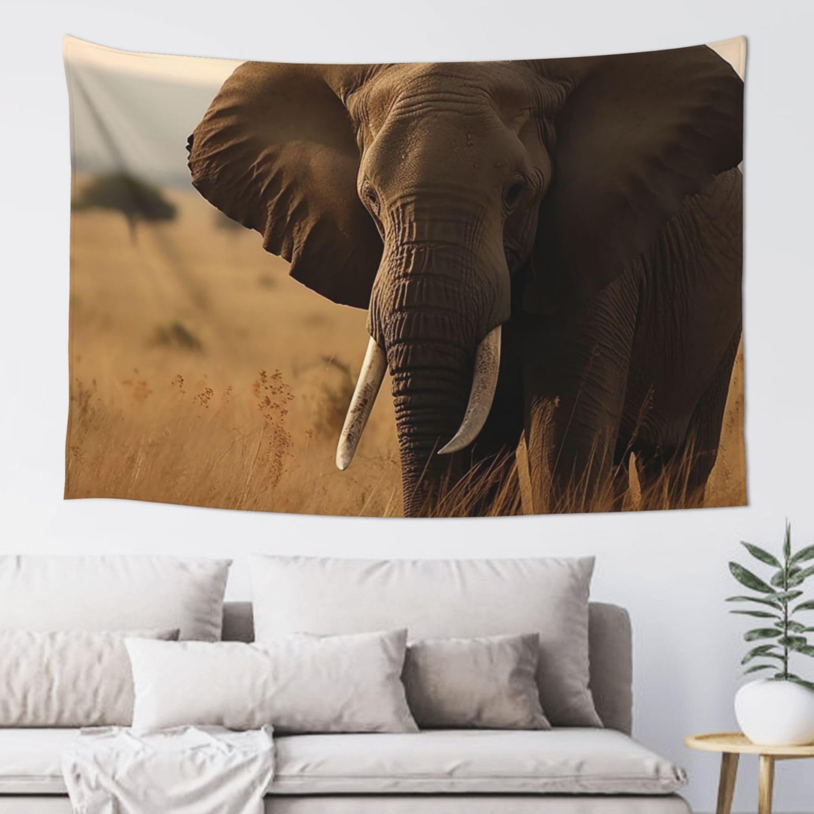 MXDLKSWPOH Tapestry 152x102 cm Art Wall Hanging for Living Room Modern Soft Aesthetic Tapestries Poster Elephant in the Grassland Tapestry Home Decoration Large Wall Tapestries for Bedroom Dorm Decor