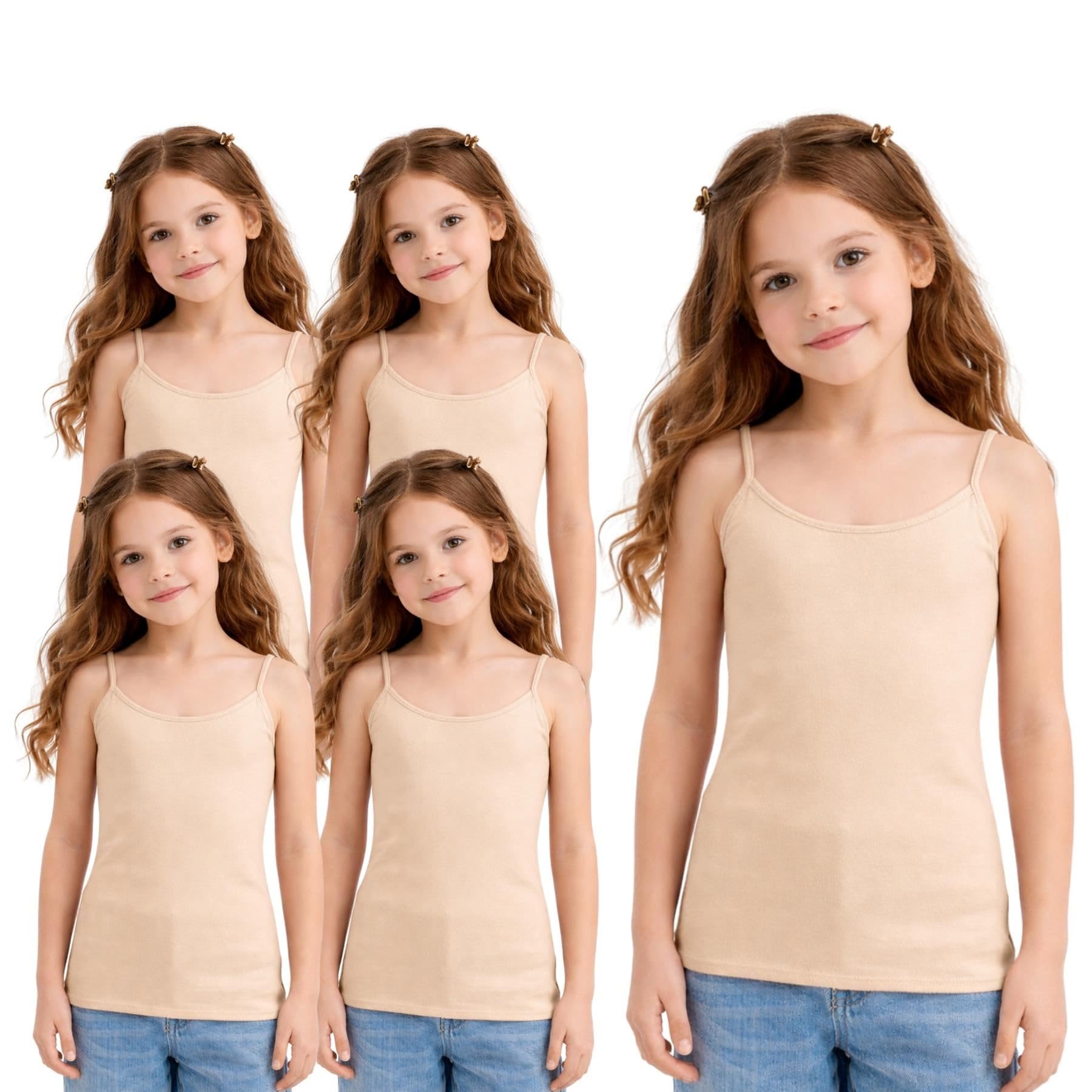 Janisramone® Lot de 5 débardeurs d'été sans manches à bretelles spaghetti pour filles, débardeur léger pour entraînement pour filles, débardeur uni à bretelles pour 5 à 13 ans