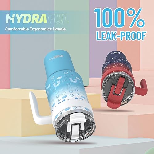 Miniatura 4 de Hydraful Vaso aislado de 46 onzas con asa y tapa de pajilla, 100% a prueba de fugas, taza de viaje apta para portavasos - Taza aislada de acero