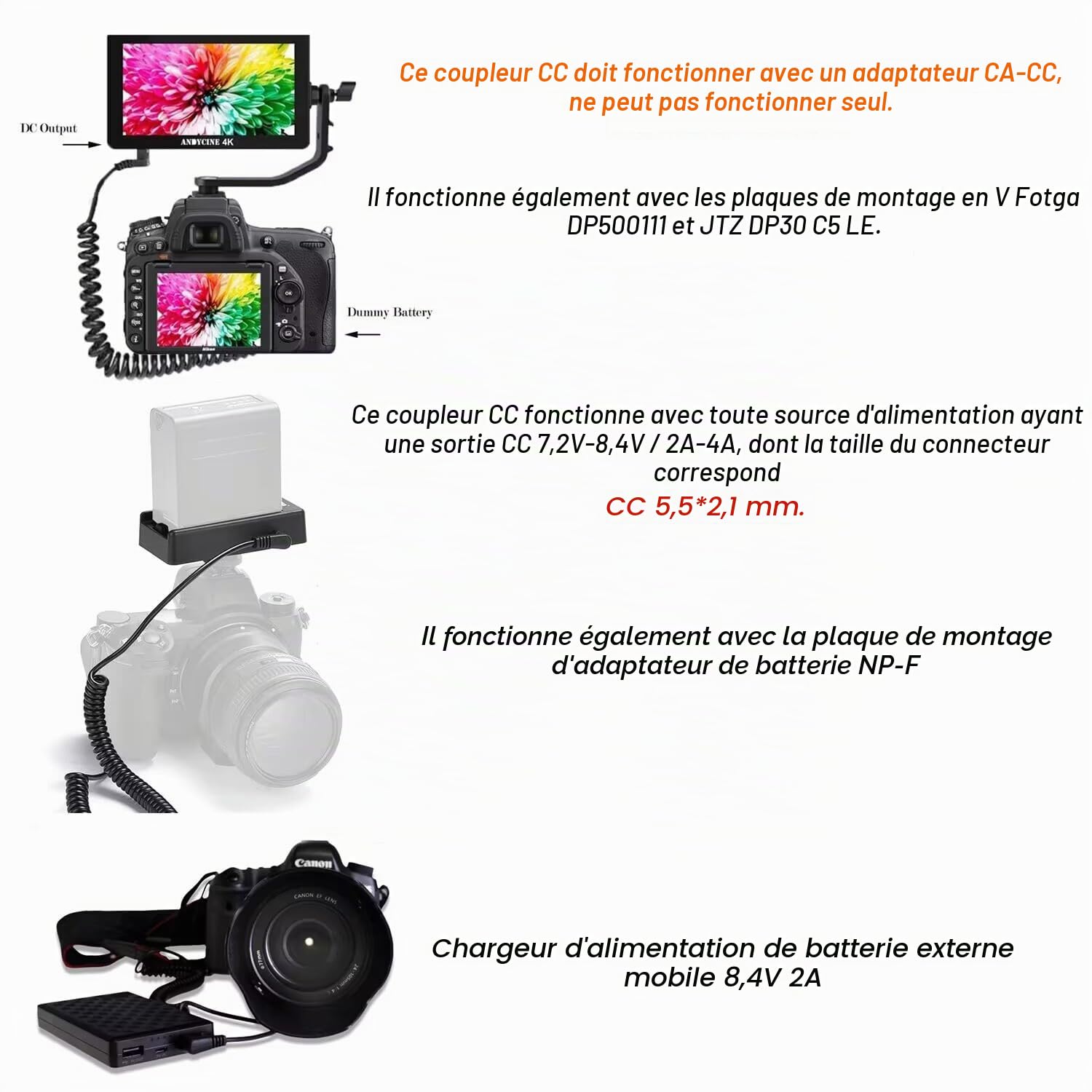 EP-5B DC Coupleur EN-EL15 ENEL15 Batterie Factice pour Nikon Z6 Z7 1 V1 D7500 D7200 D7100 D850 D810 D810A D800 D800E D750 D610