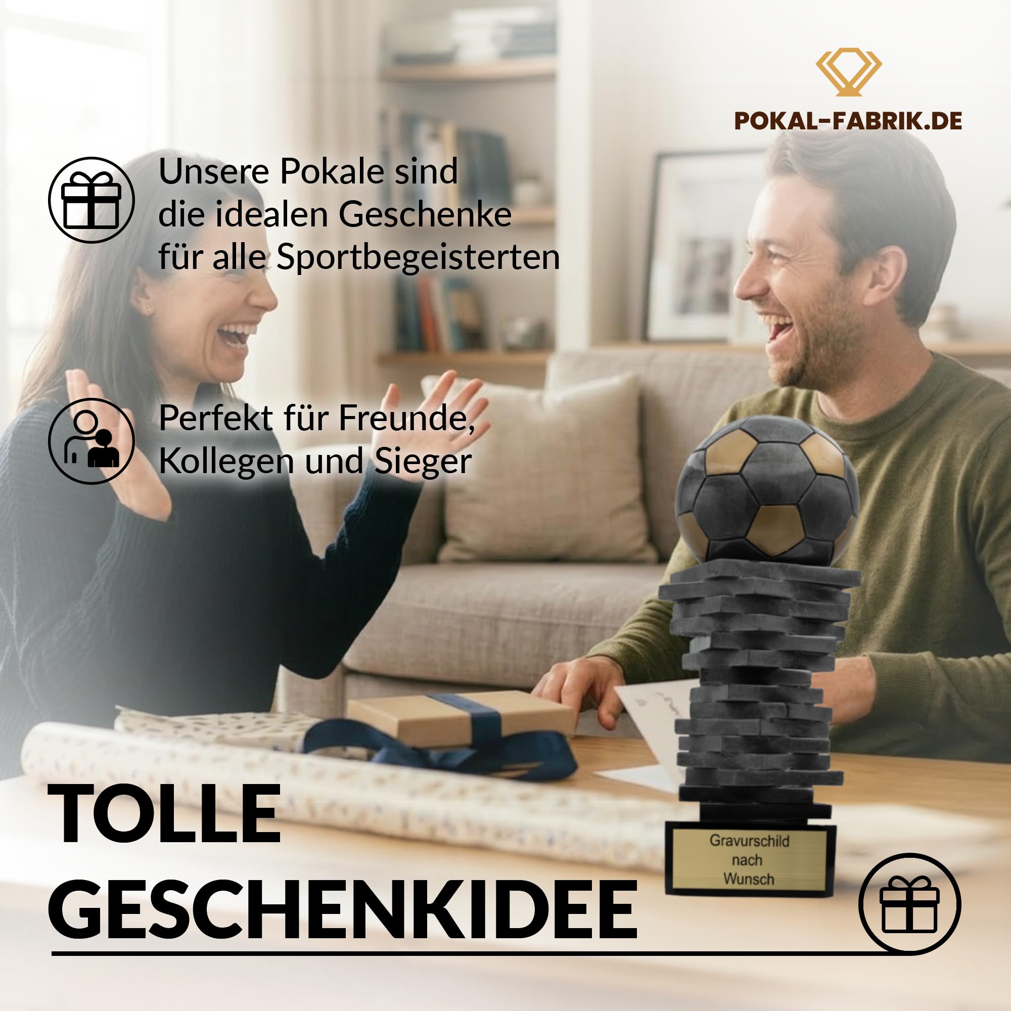 Pokal mit Gravur Wunschtext, Sportfigur, 30 cm | Personalisierte Auszeichnung für Fußball WM & Sport Events, inkl. Marmorsockel, Geschenk-Trophäe für Kinder