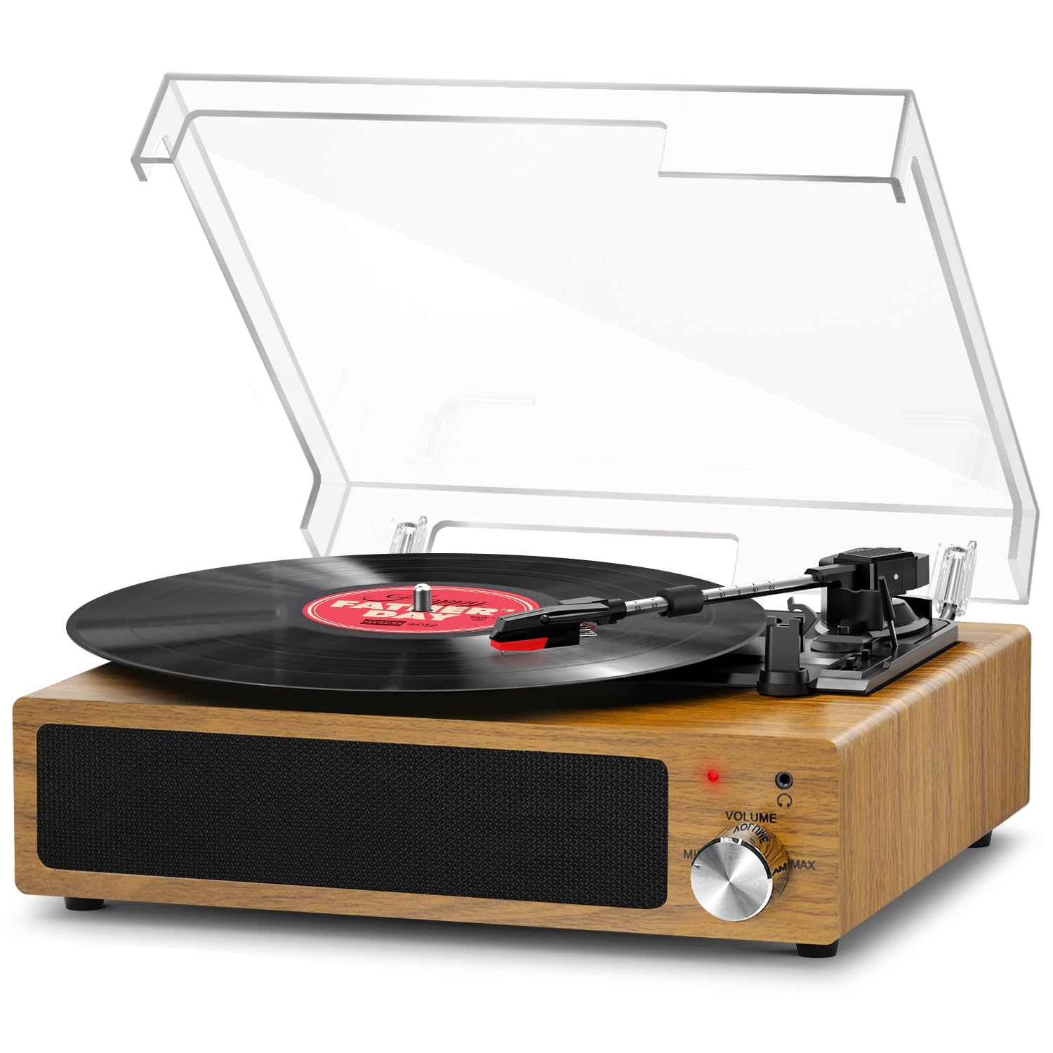 Record Player, FYDEE Vinyl Record Player with Built-in Speakers, Turntable for Vinyl Records, Belt-Drive 3-Speed (33/45/78 RPM) LP Vinyl Player, Supports Headphone Jack, AUX IN, RCA - Natural Wood