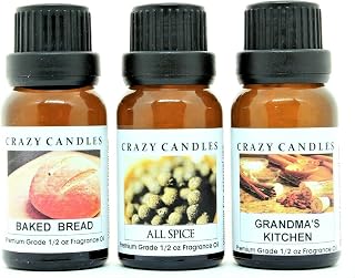 Crazy Candles 3 Bottles Set, 1 Baked Bread, 1 All Spice, 1 Grandmas Kitchen 1/2 Fl Oz Each (15ml) Premium Grade Scented Fragrance Oils
