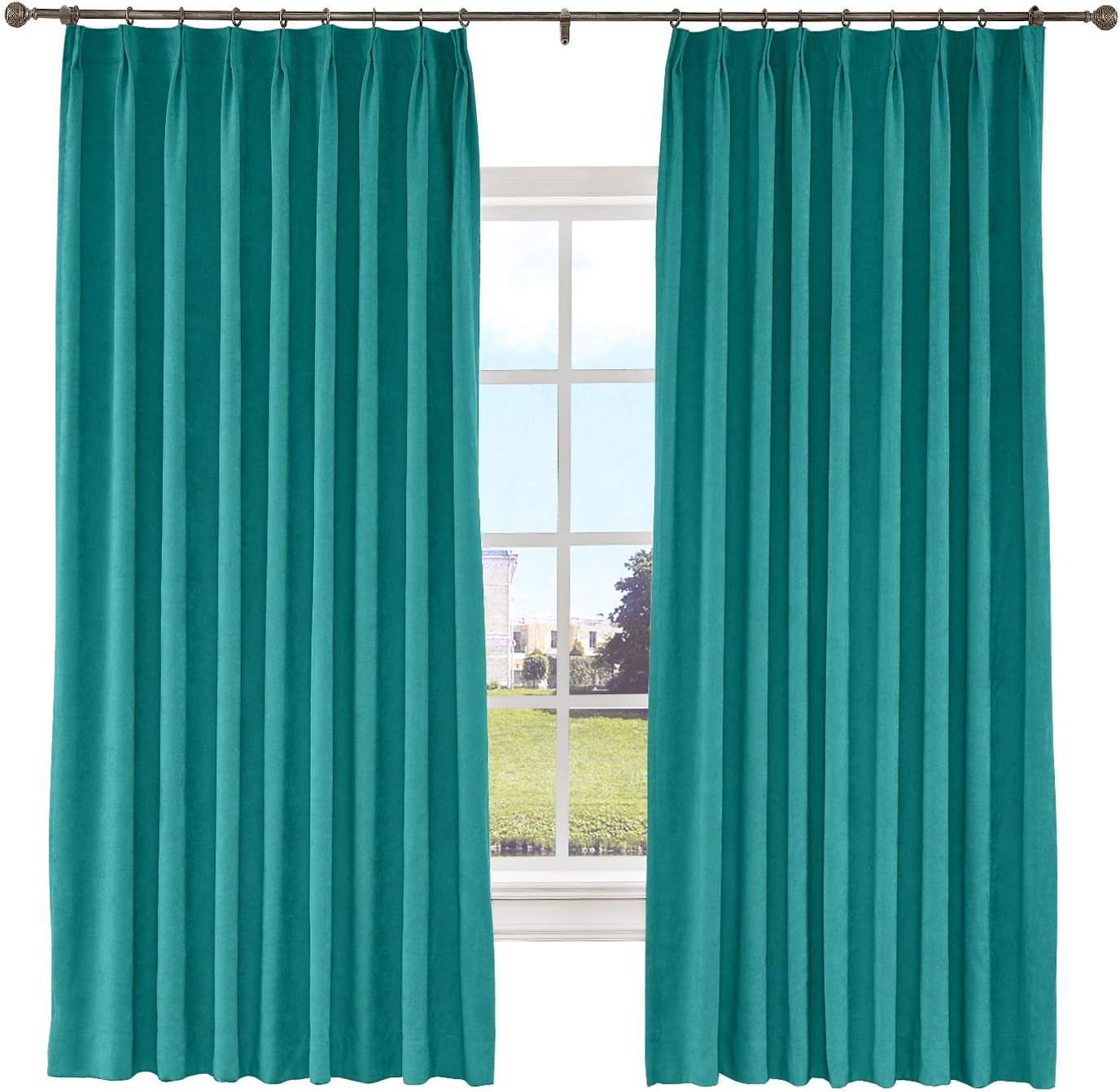 Macochico Extra Long Polyster Cotton Curtains Pinch Pleat Drapes for Sliding Door Patio Door Living Room Bedroom Meetingroom Privacy Protection,Turquoise 100W x 102L Inch (1 Panel)