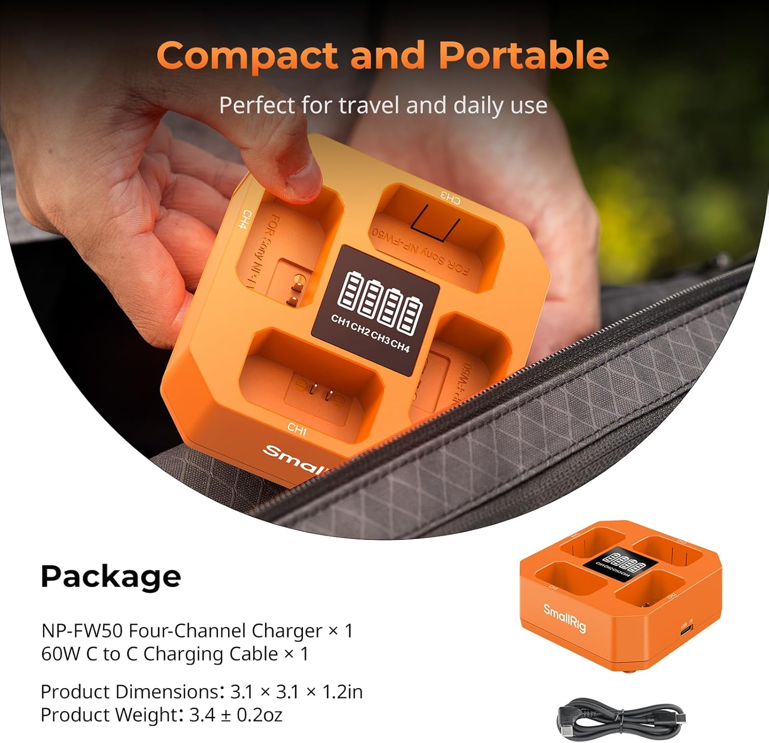 SmallRig NP-FW50 4-Channel Camera Battery Charger for Sony, 2H PD24W Fast Charging, LED Indicator, Full Compatible with Sony A6000 A6100 A6300 A6400 ZV-E10 A7 A7S A7R A7SII A7RII A5000 A5100 ILCE-QX1