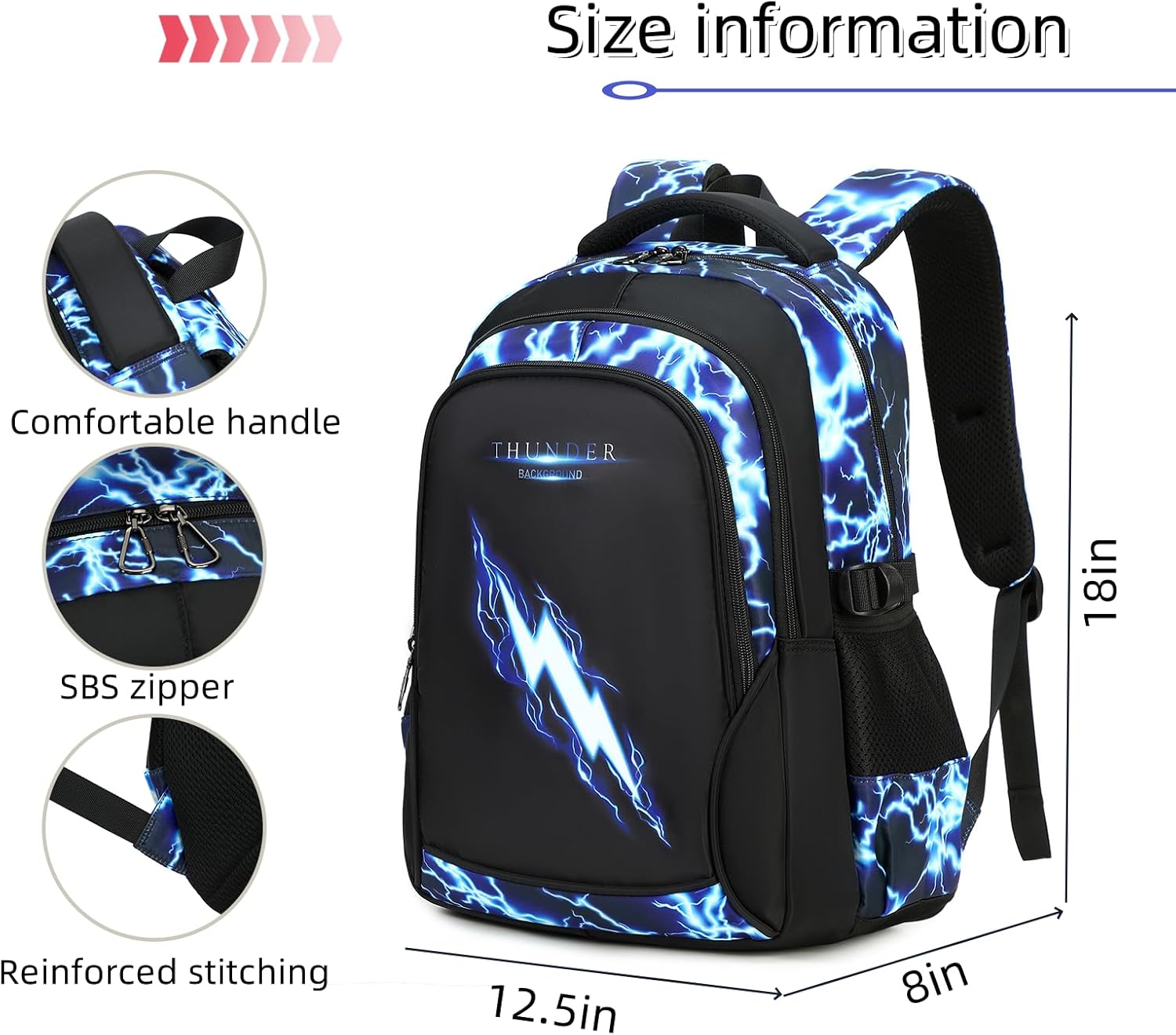 Boys Backpack for Kids Elementary School Bags Lightning Teens Durable Bookbag (blue)