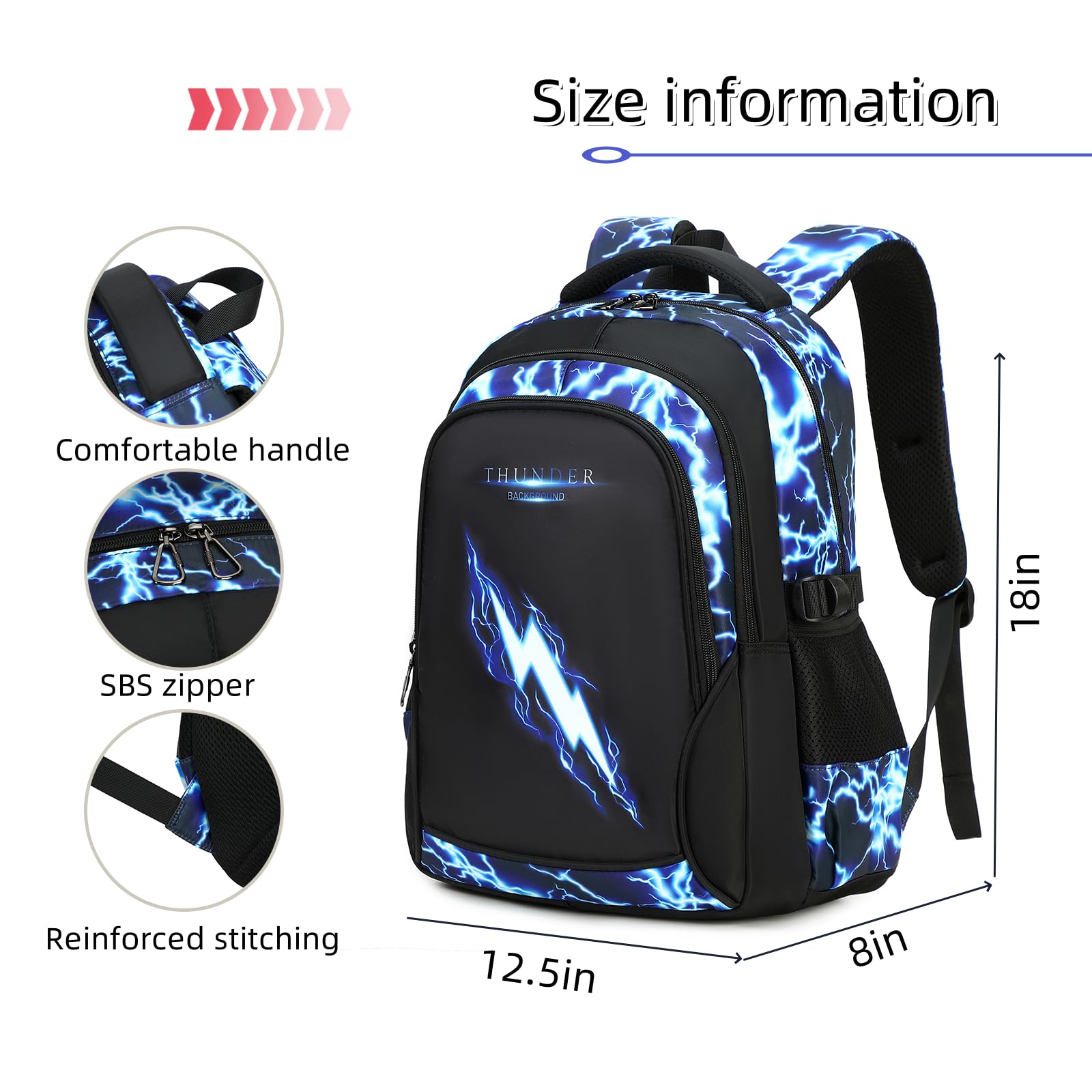 Boys Backpack for Kids Elementary School Bags Lightning Teens Durable Bookbag (blue)