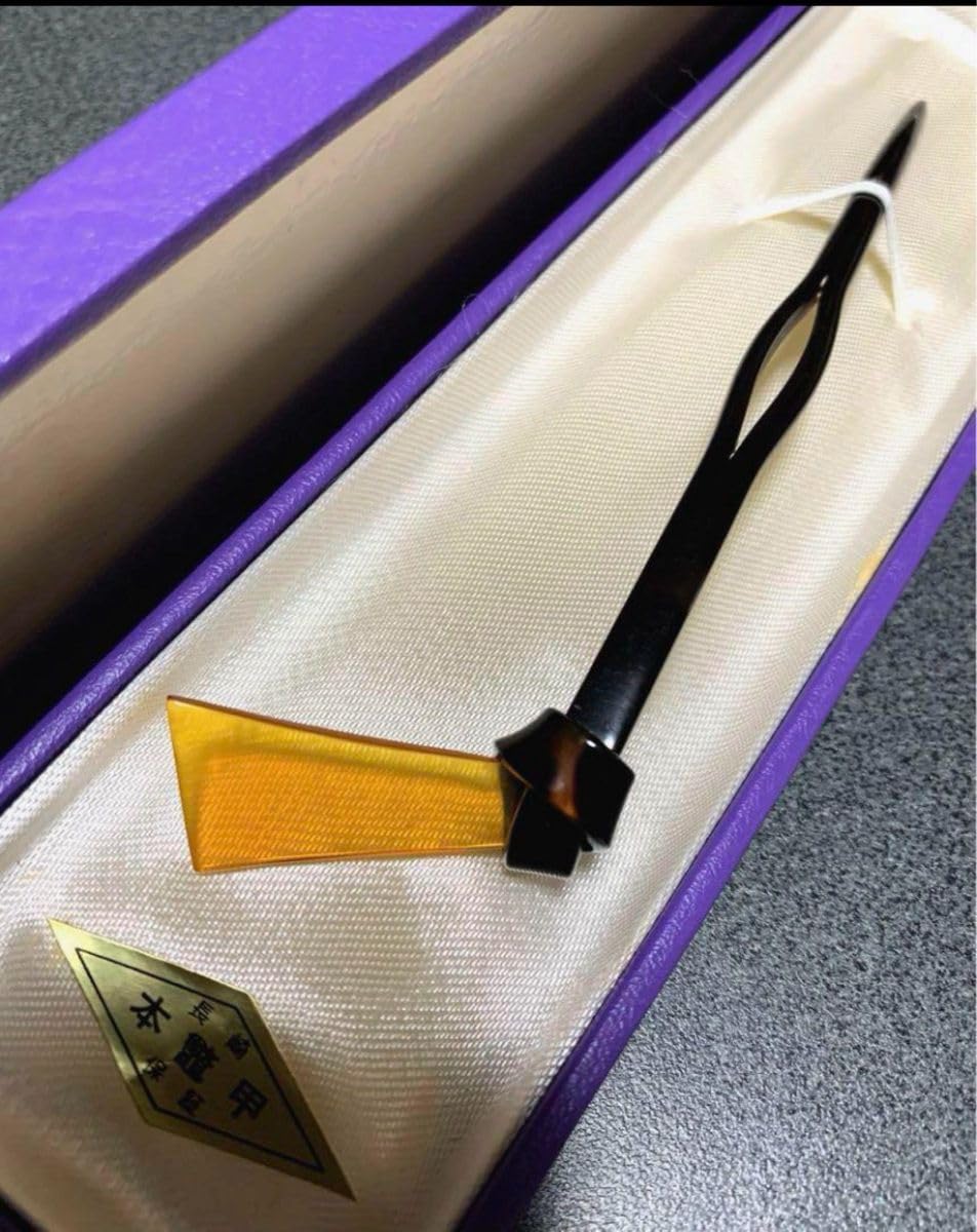 Amazon.co.jp: 白甲結び簪 本鼈甲簪 1本足 簪 かんざし 長崎べっ甲 