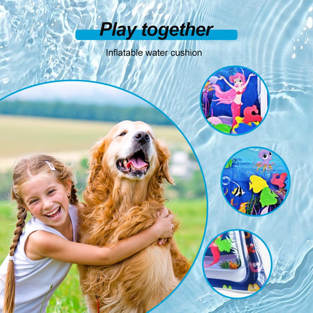 Auiepet Tappetino da gioco con sensore d'acqua ispessito, 2025, tappetino da gioco sensoriale dell'acqua con pesce, tappetino da gioco interattivo sensoriale dell'acqua, tappetino gonfiabile per acqua