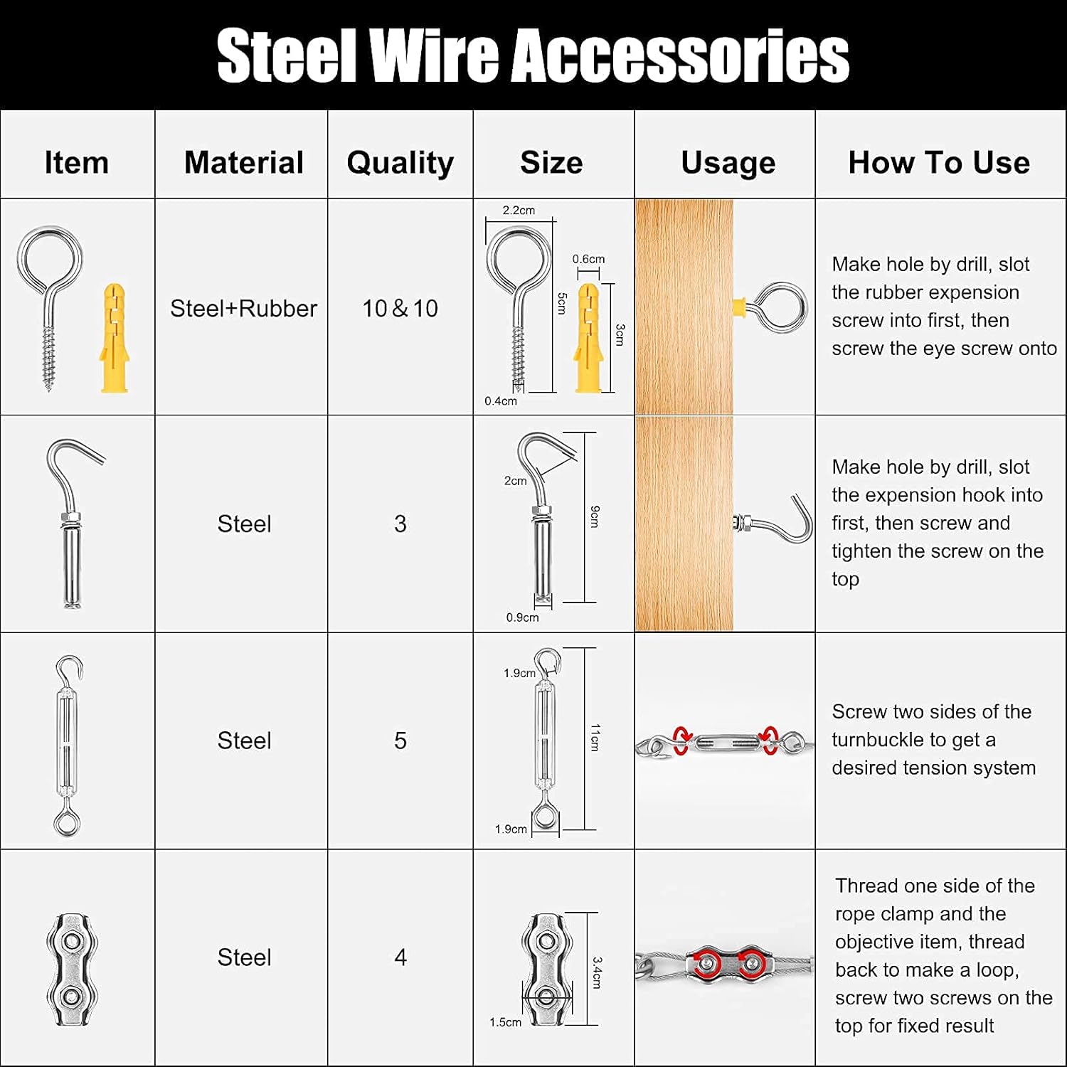 EAWONGEE 69 PCS Garden Wire Kit, 30M Fence Wire/Tension Wire/Climbing Plant Wire/Lights Wire