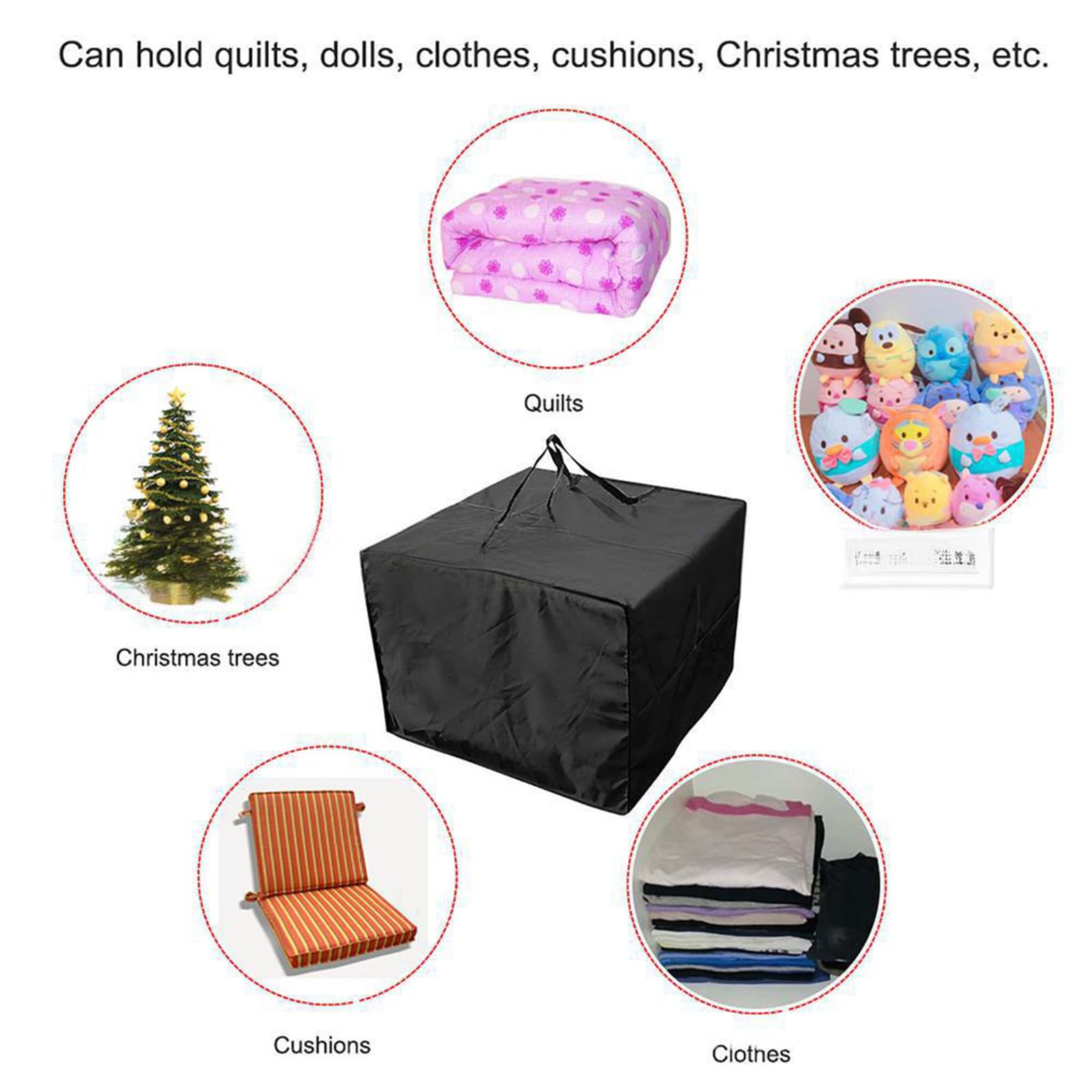 Bolsa Cuadrada de Almacenamiento para Cojines de Jardín 81 x 81 x 61cm 210D Resistente al Agua Bolsa de Transporte Cuadrada para Muebles de Patio, árbol de Navidad, Mantas (negro)