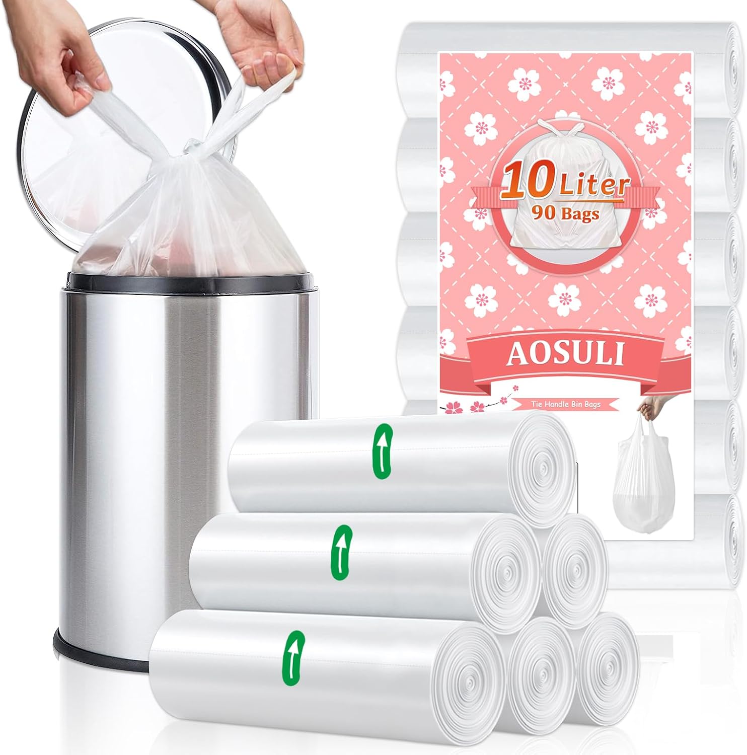 Small Bin Bags 10l Waste Paper Bin Liners Bathroom Trash Bags White