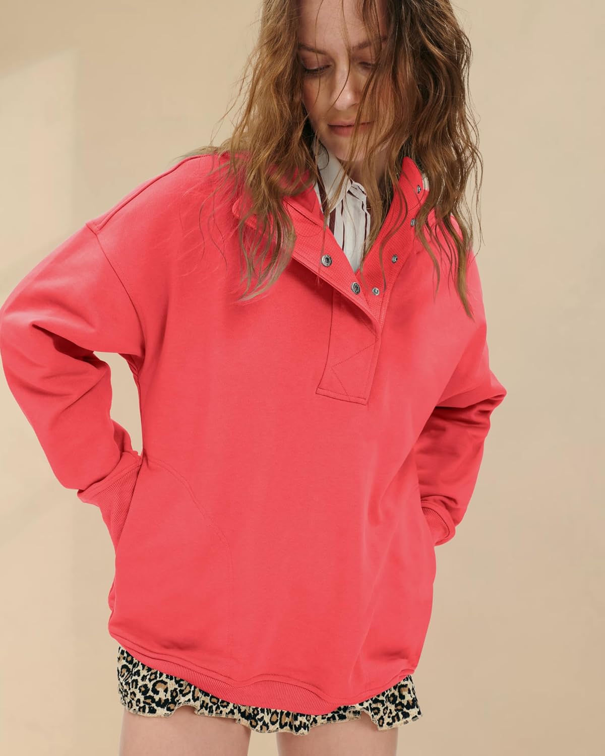 Gacaky Womens Oversized Hoodies Fleece Sweatshirts Button Henley Neck Pullover Tops Fashion Outfits Fall Winter Clothes - Image 4