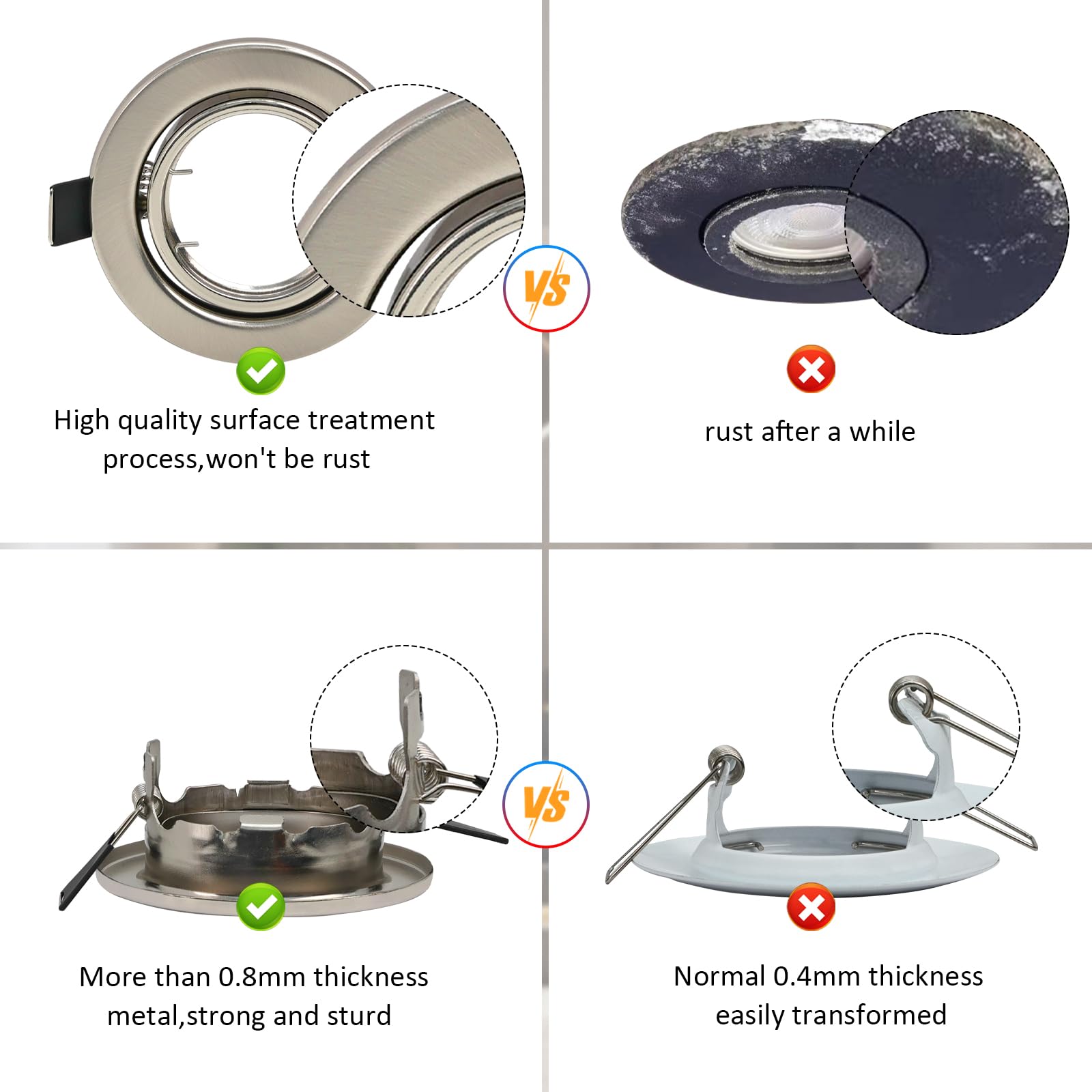 GeyouLux Faretti LED da Incasso per Cartongesso,5W Bianco Neutro 4000K,Cornice Rotondo Metallo Nichel Spazzolato 230V,Plafoniere GU10 Soffitto Orientabile di 30° Angolo a Fascio 120° Set da 6