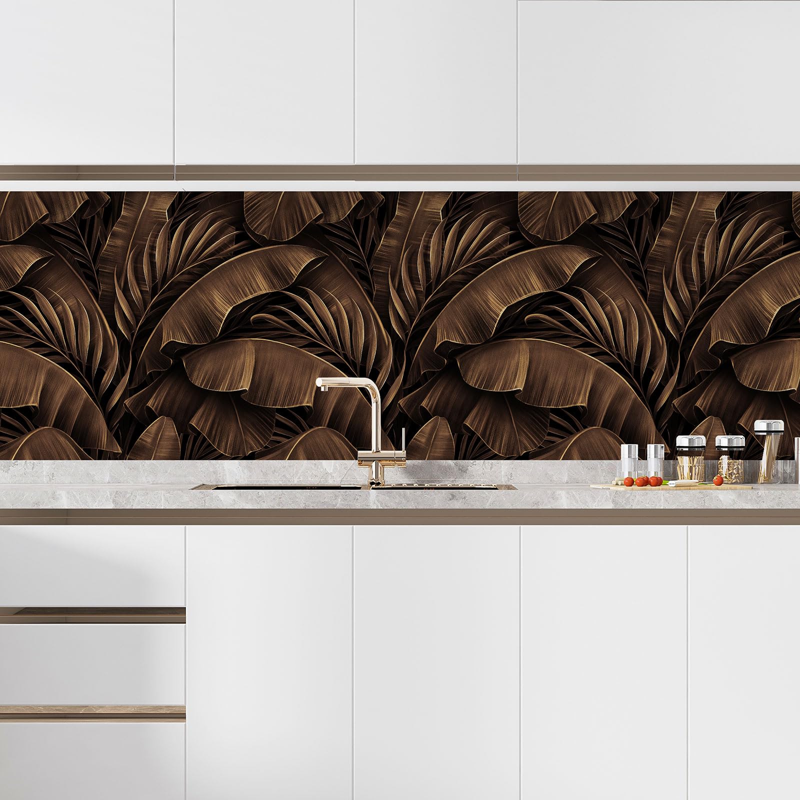 Adesivo adesivo per cucina, motivo foglie tropicali 3617689949697, adesivo + protezione lucida, 90 x 180 cm