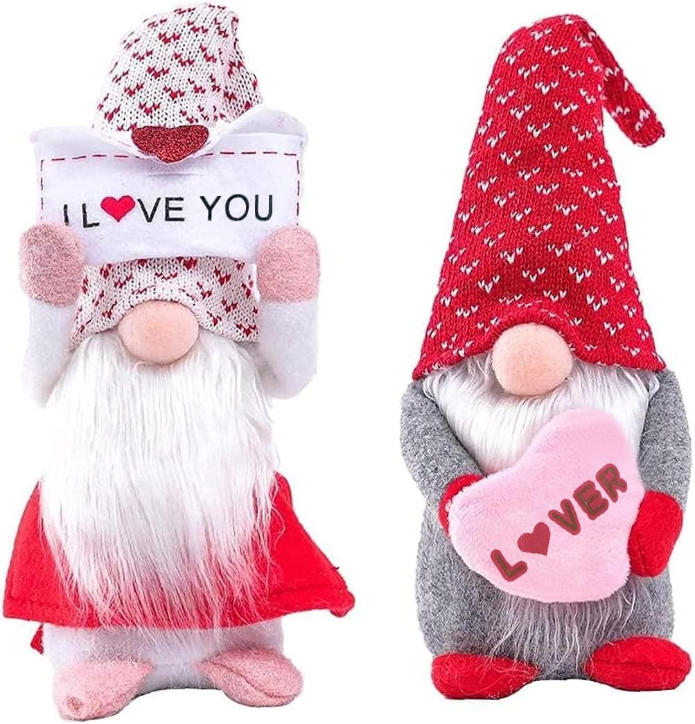 Kosuke 2Pcs Valentines Day Gnomes Decorations, Valentines Day Gifts for Her Girlfriend Wife Him Wedding for Women,Valentine Day Couple Decor Handmade Plush Gnomes Decorations for Home Table