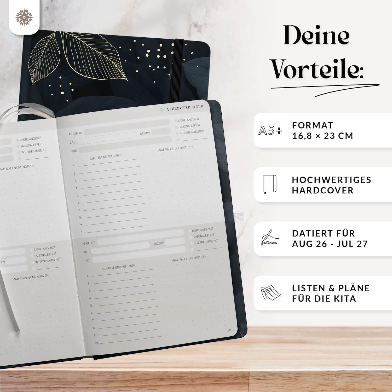 Lebenskompass® Kita Planer 2026/2027 NIGHTLEAF - Erzieher Kalender 26/27 A5+ mit Wochen- & Monatsübersicht, Dienst- & Urlaubsplanung, Achtsamkeitsimpulsen