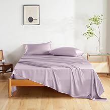 THXSILK Mulberry Silk Bed Sheet Set, 4 Pcs, Full, Light Purple