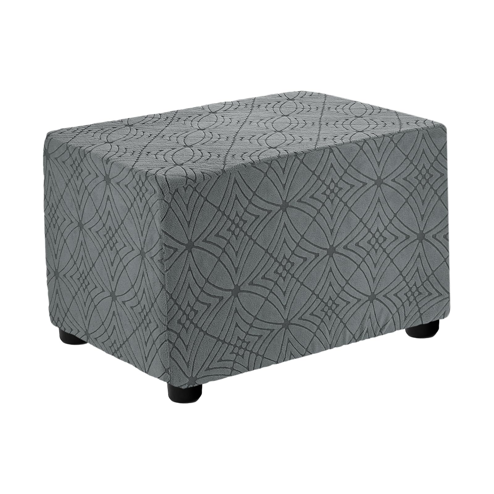 Housse repose-pieds jacquard extensible et lavable pour pouf rectangulaire