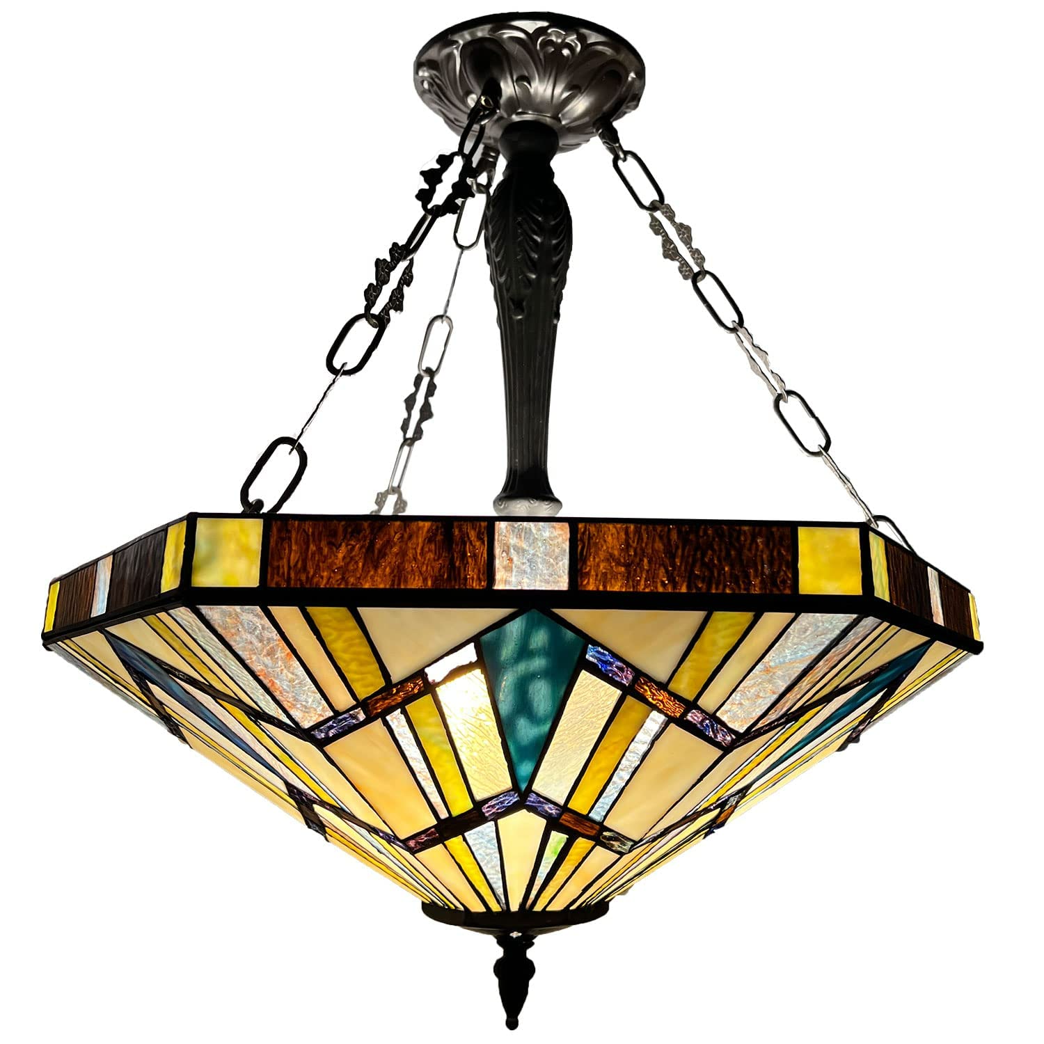 Capulina Tiffany Pendant Lights Inverted Ceiling Pendant Stained Glass Light Shade for Dining Room Bedroom Living Room Hallway