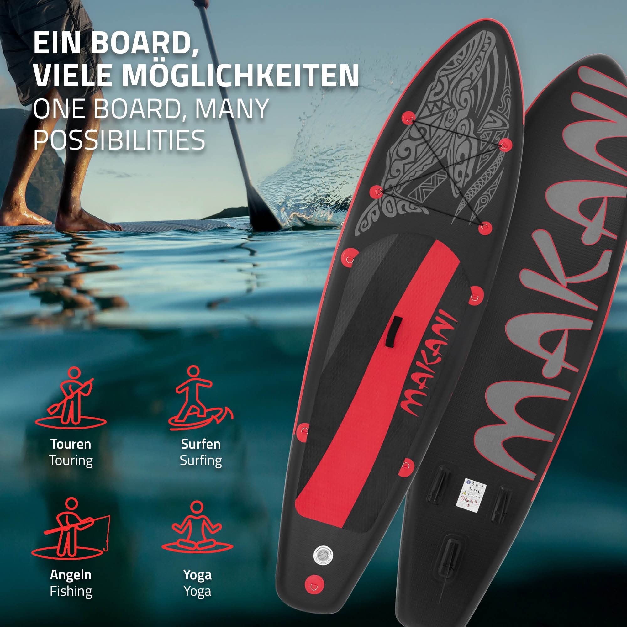 ECD Germany Stand Up Surf Paddle Board Inflable 305/308/320/380 cm | PVC | hasta 120/150 kg | Grosor 10/15 cm | Tabla de Surf Paleta Bolsa de Transporte Bomba de Aire Modelos