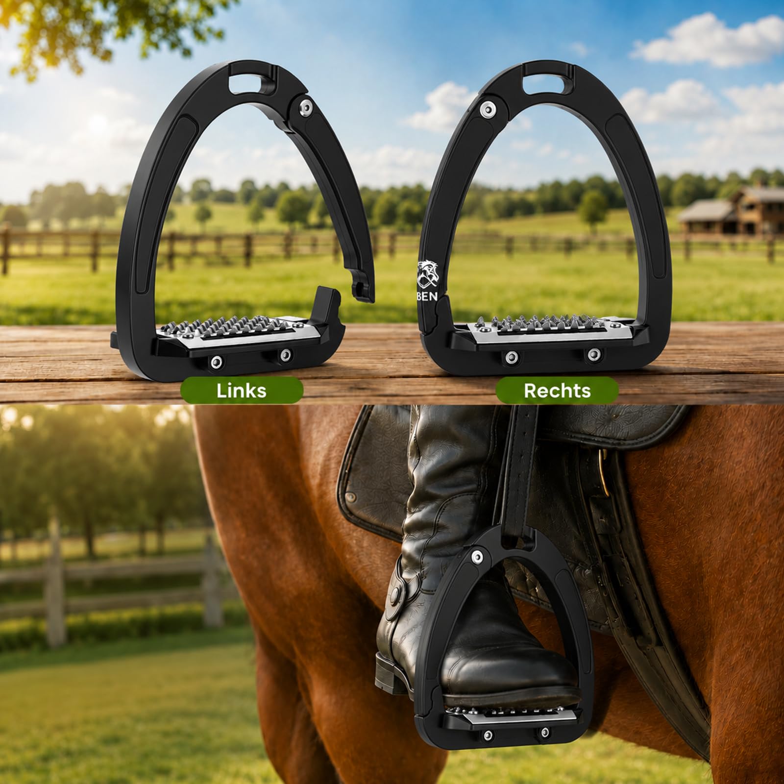 Estribos de seguridad para adultos, 12 cm de aluminio con liberación lateral, superficie antideslizante de acero inoxidable, estribos para paseos a caballo, doma, saltar y principiantes