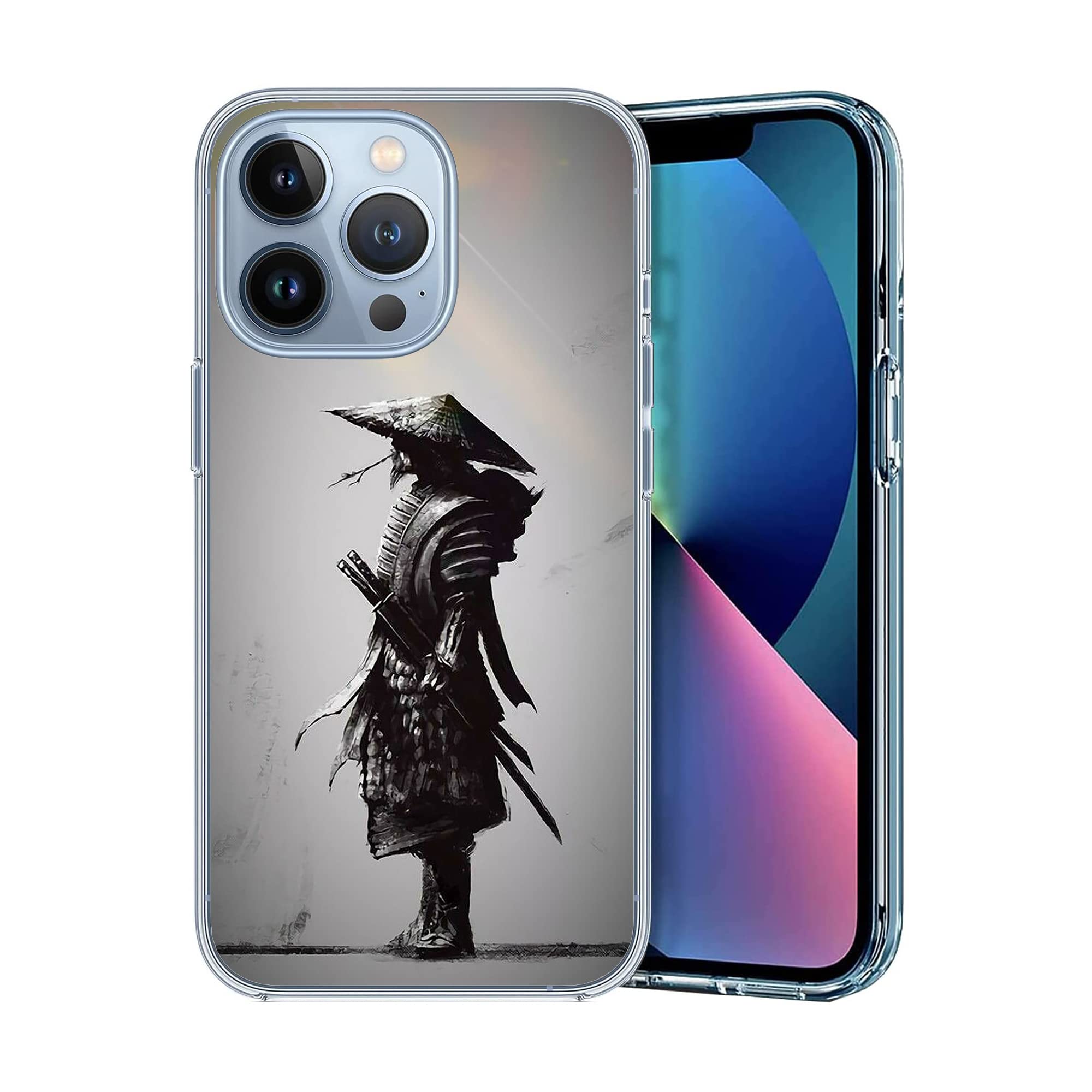 Compatible with iPhone 13 Pro Max Case, Powerful Japanese Samurai Clear Case Soft TPU Full Body Protection Cover Case Gift for Women Men
