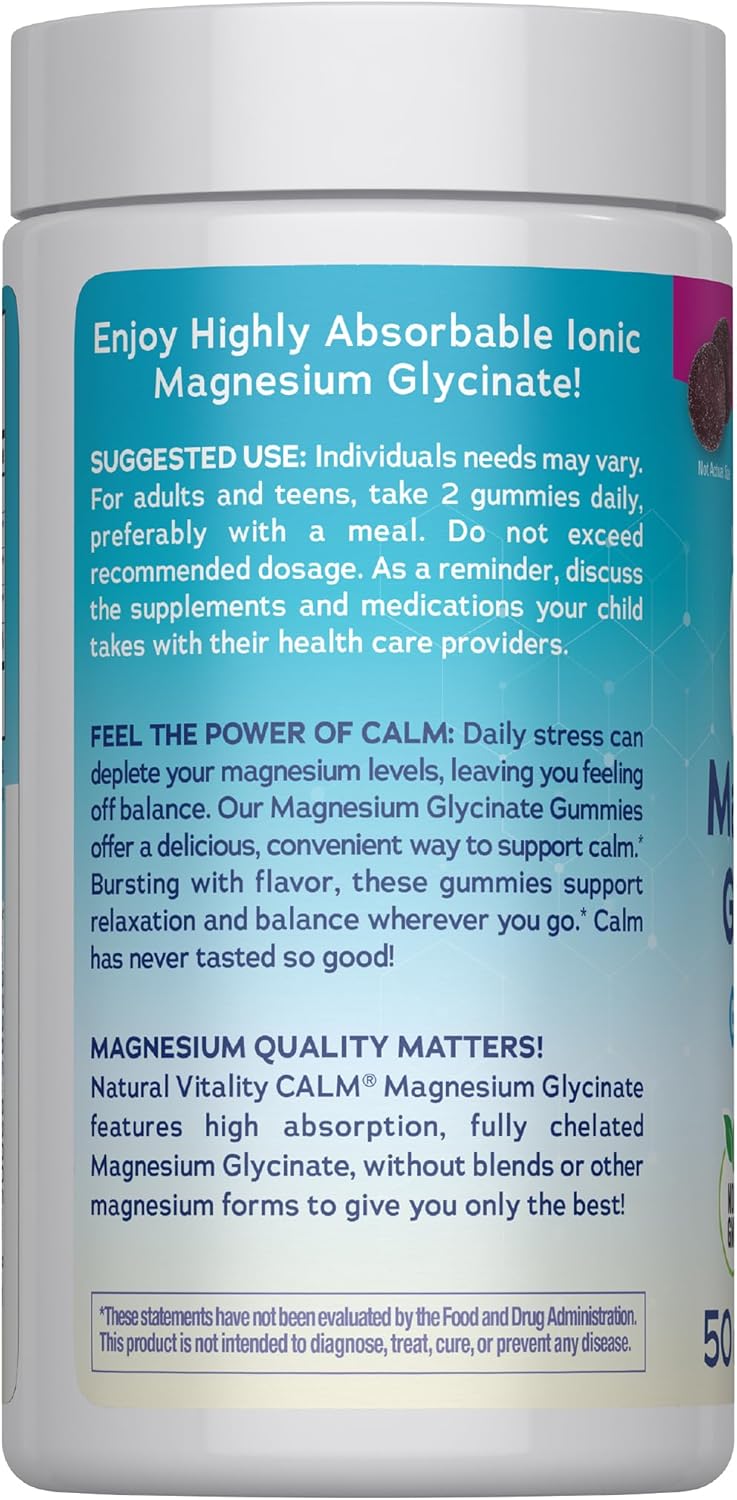 Natural Vitality Calm Magnesium Glycinate Gummies | Soup Grape Flavor | Non-GMO, Vegan & Gluten Free Supplement | 50 Count - Image 3