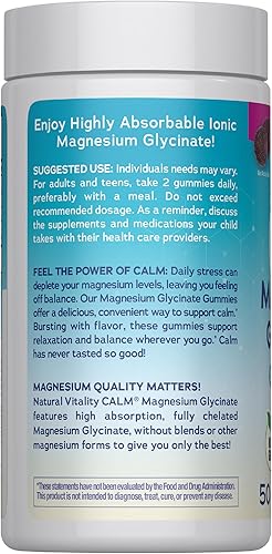 Miniatura 3 de Natural Vitality Calm Gomitas de glicinato de magnesio  Sabor a uva de sopa  Suplemento sin OMG, vegano y sin gluten  50 unidades