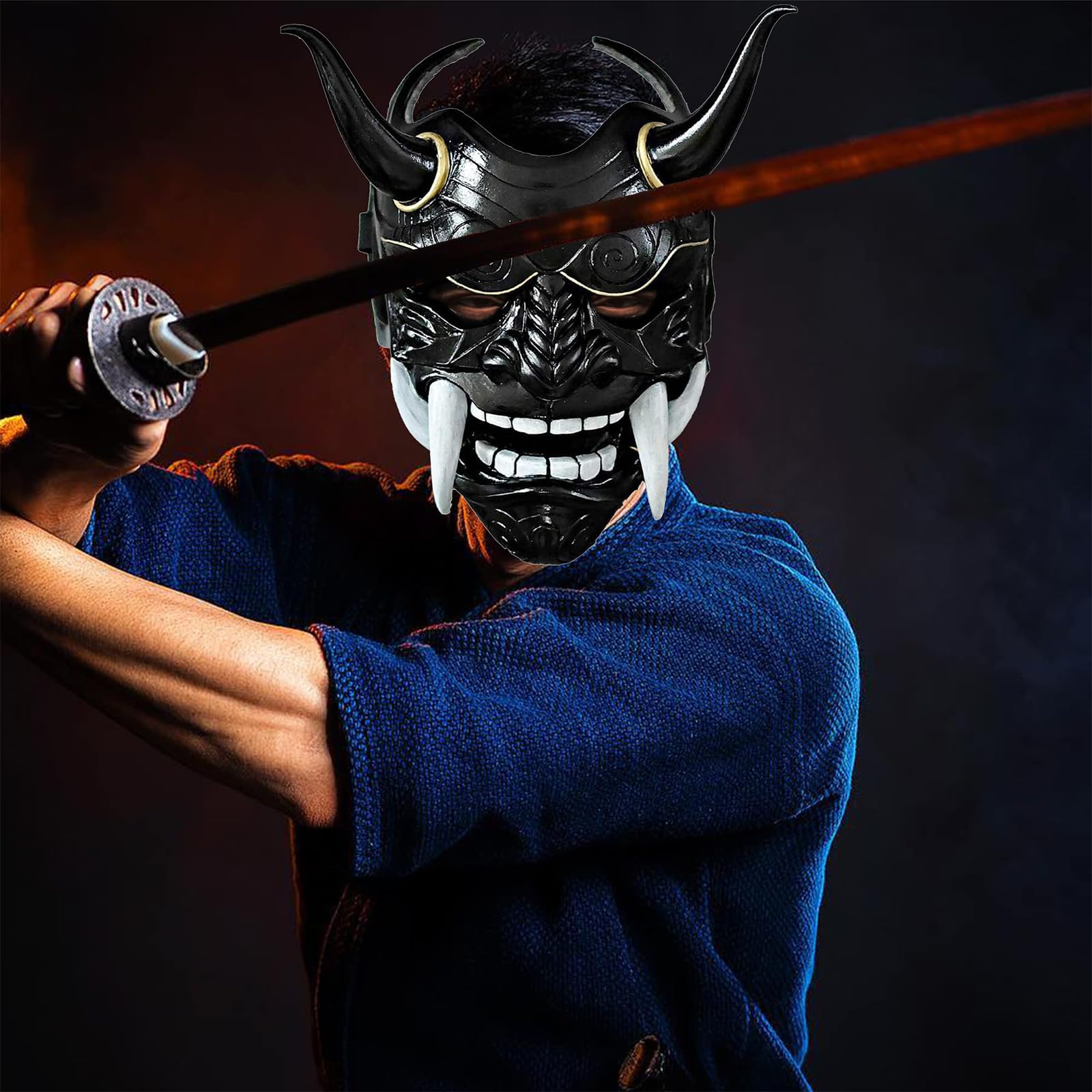 Masque Halloween Oni Samouraï Tactique – Horreur Cosplay Adulte, Neuf