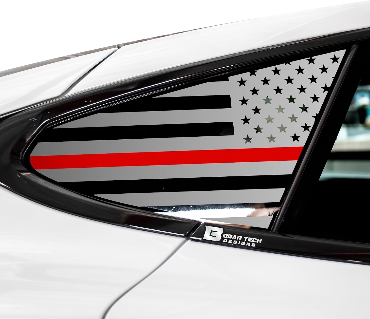 BOGAR TECH DESIGNS Precut for Tesla Model S 2016-2026 Quarter Window American Flag Vinyl Decal Stickers, Matte Black