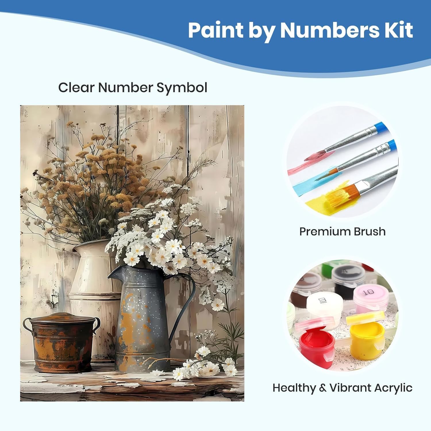 WUDWL 6 Pack Paint by Numbers Kit for Adults Kids, Adults Paint by Numbers Kits, Number Artist Flowers and Plants DIY Acrylic Oil Painting Number Kits for Home Wall Decor Gifts 12x16 Inch