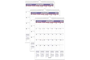 2020 Monthly Wall Calendar 8" x 11", Small, Wirebound (PM128) / 3 Calendars (Not 2021)