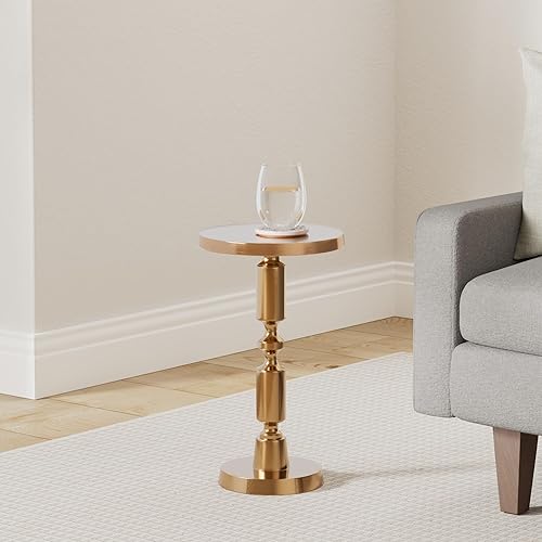 Miniatura 2 de OBJET D'ART Mesas auxiliares pequeñas redondas doradas, Rhodes, 21'' de altura, acento vintage de metal, mesas laterales, de pedestal, para cócteles