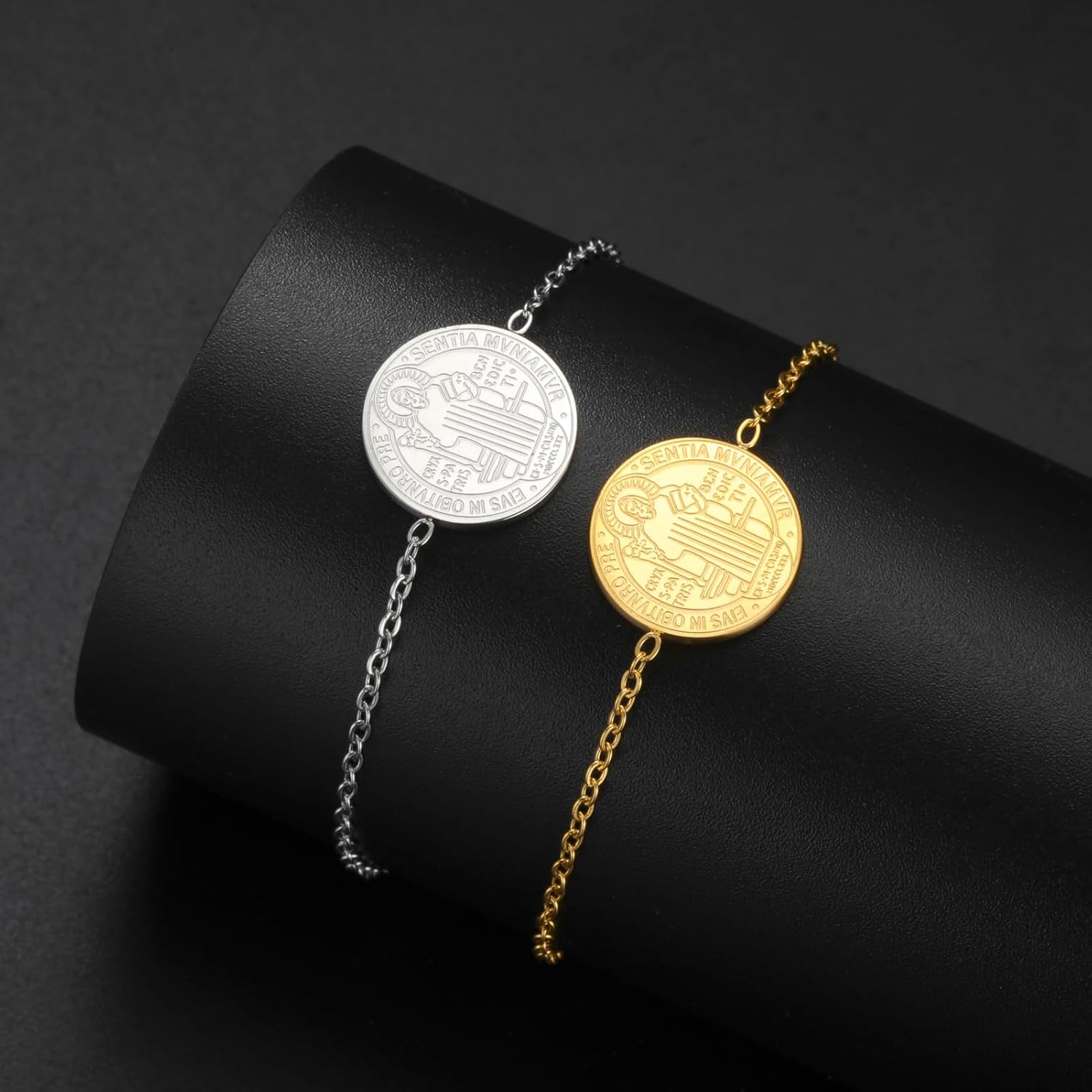 TEAMER Saint Benedict Bracelet Stainless Steel St. Benedict Pendant Jesus Cross Religious Catholic Amulet of Strength Peace Prayer Jewelry For Women Men - Image 4