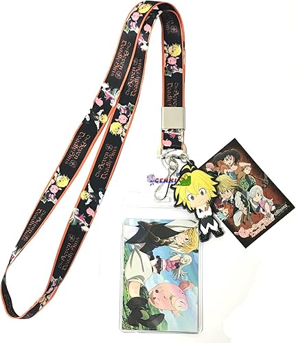 Great Eastern Entertainment 37897 Seven Deadly Sins Meliodas, Elizabeth and Hawk Lanyard with Badge ID Holder and PVC Charm, multicolor, multicolor,