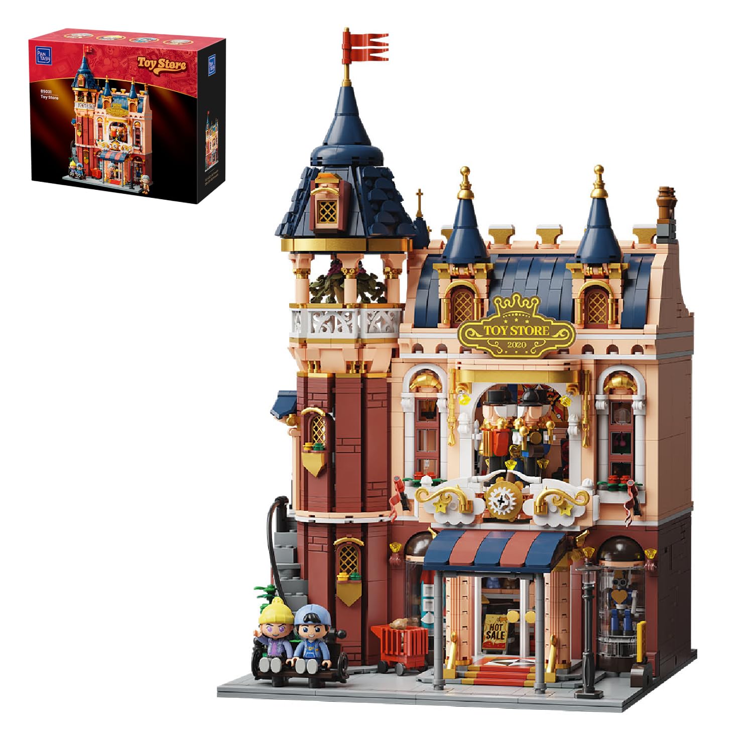 PAN TASY Toy Store Building Sets for Adults, European Castle Style Modular Street Scene, Collectible Architecture Blocks with Nutcracker Stage, Arcade, Balcony, Rooftop Playground & Minifigures