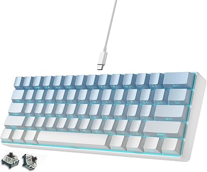 abucow 60% Mechanical Gaming Keyboard with Brown Switches Wired Compact Keyboard Anti-Ghosting No Key Conflicts 61 Interchangeable Keycaps Ergonomic Blue