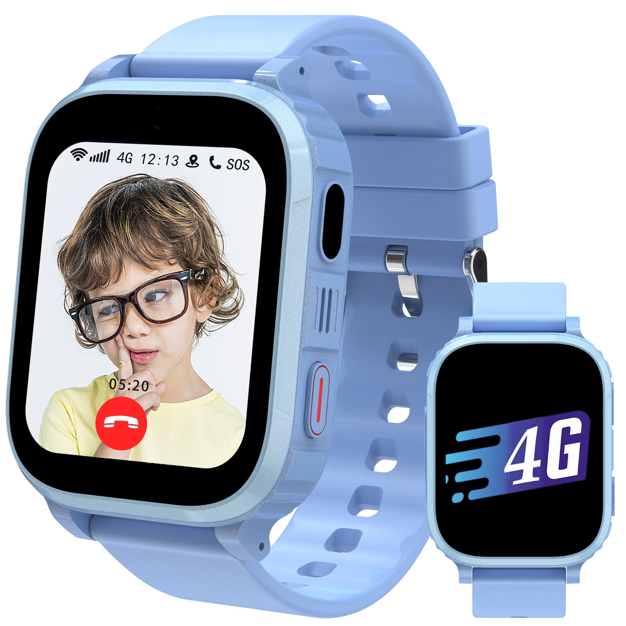 4G Montre Connectée Enfant avec GPS, Montre GPS Enfant Tracker avec Appel Vidéo Téléphone Chat Vocal SOS Réveil Appareil IP68 Mode Classe Jeux, Smartwatch Cadeau pour Filles et Garçons