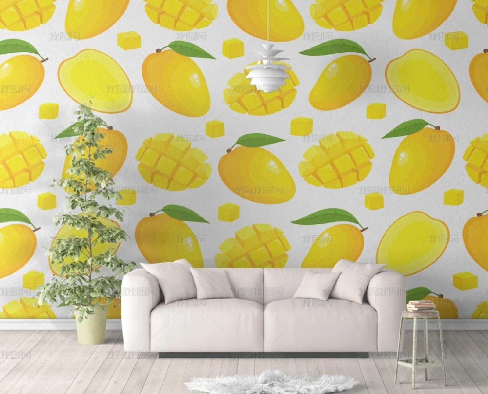 Papier peint autocollant imperméable jaune mangue, vinyle adhésif rénovation armoire