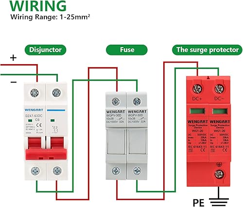 Miniatura 6 de Dispositivo de protección contra sobretensiones,DC500V 2P 10  20kA 1.417 in Montaje en carril DIN,Dispositivo de pararrayos para dispositivos de