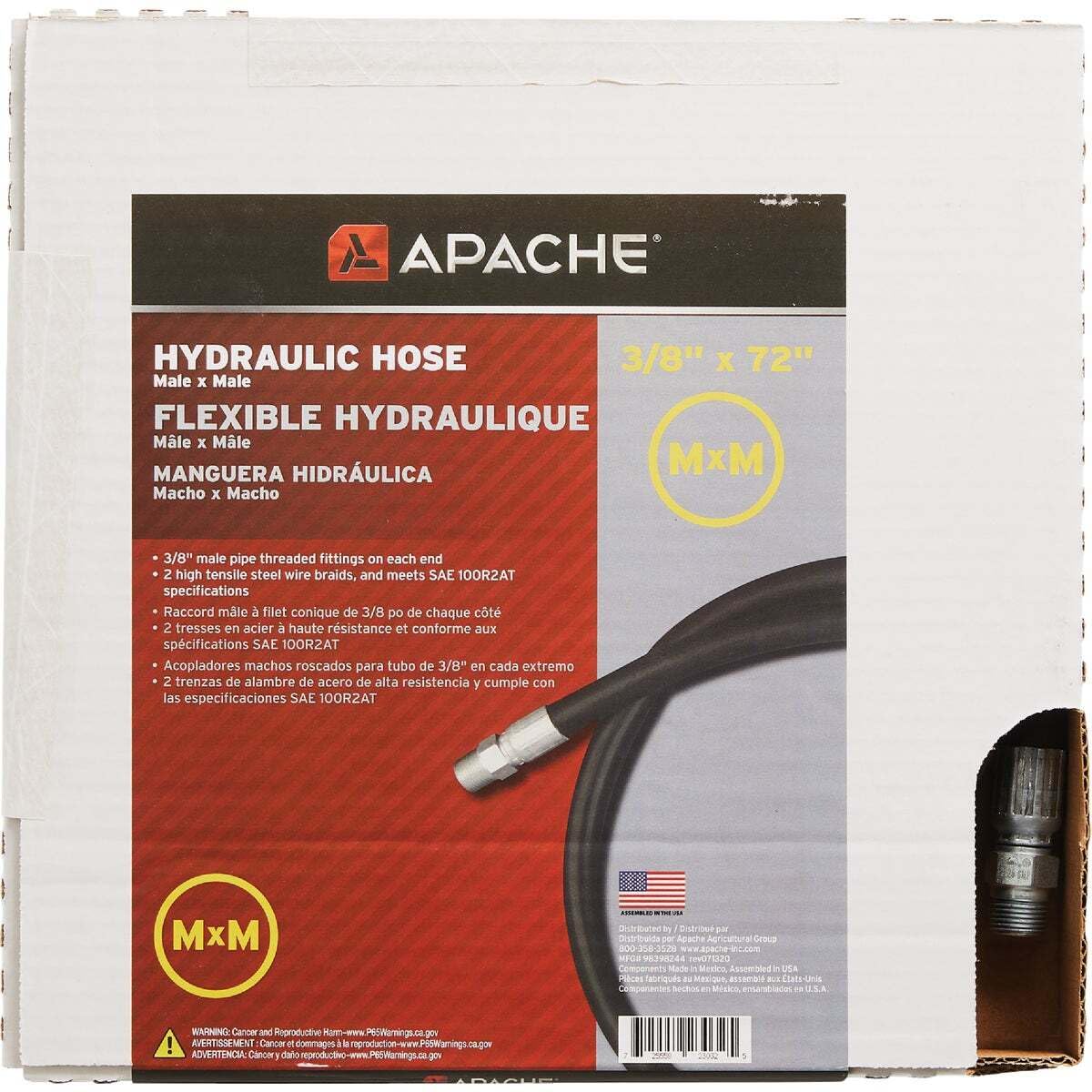 Apache 98398244 3/8" x 72" 2-Wire Hydraulic Hose Male x Male Assembly