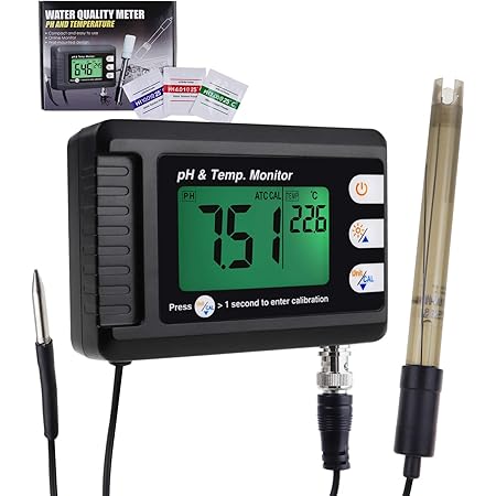 Digital Combo pH & Temperature Meter, Aquarium Thermometer pH Monitor with Automatic Calibration Function for Fish Tank Hydroponics Aquaculture Laboratory