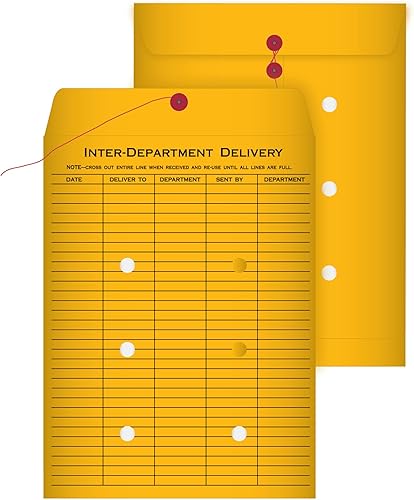 Quality Park Sobres interdepartamentales con estampado de 1 cara, lazo de cuerda, marrón Kraft, 9 x 12, 100 por caja, (63462)