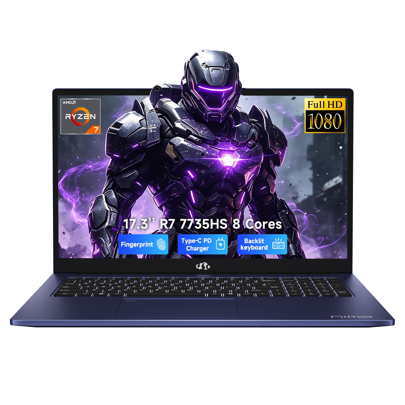 NIMO 17.3 FHD Light Gaming AI-Laptop, 8 Cores AMD Ryzen 7 16GB DDR5 1TB SSD | (Beat i7 12650H up to 4.75GHz) Radeon 680M, IPS 100W Fast PD Backlit-KB Multitasking Content Creators & Student 2-Yr Warranty