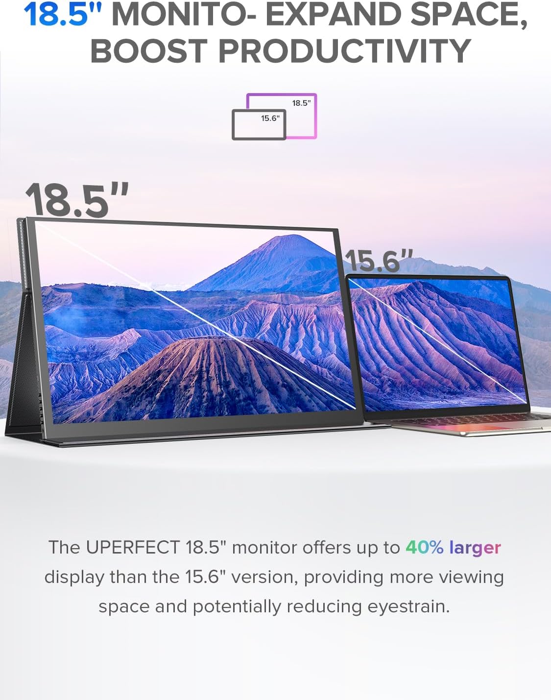 UPERFECT Portable Monitor, 18.5" 4K 60Hz QLED 145% sRGB Laptop Monitor with Case VESA, USB-C Mini HDMI, Travel Second Screen for Computer, Phone, Mini PC, Game Consoles