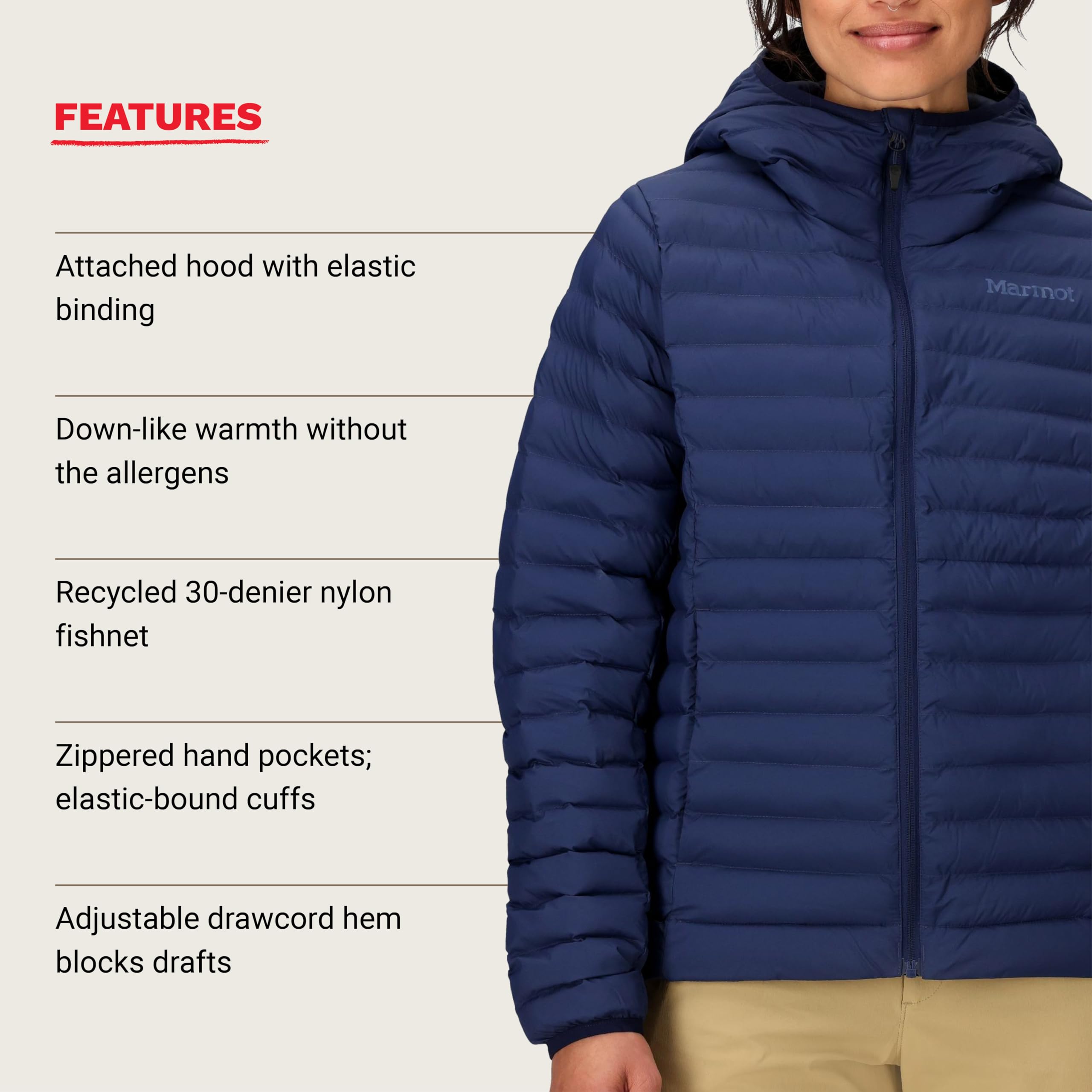 Marmot Damen Wm's Echo Featherless Hoody Ultra-leichte isolierte Winterjacke, warme Outdoorjacke mit Kapuze, wasserabweisende Steppjacke, winddichte Funktionsjacke, klein packbar (1er Pack)