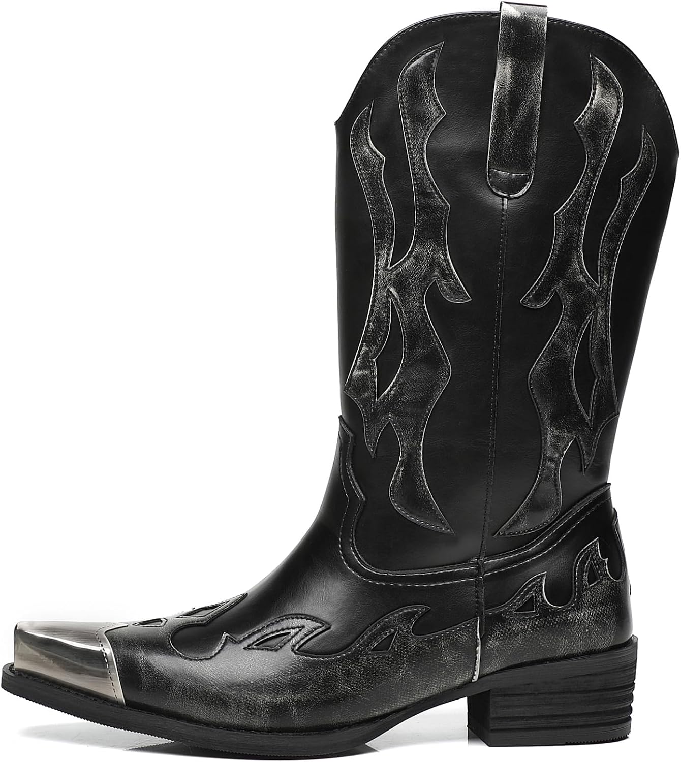 Men's Metal Pointed Toe Cowboy Boots | Mid-Calf Hawk Embroidered Western Boots, Pull-On Style for Wedding, Party & Daily Casual Wear