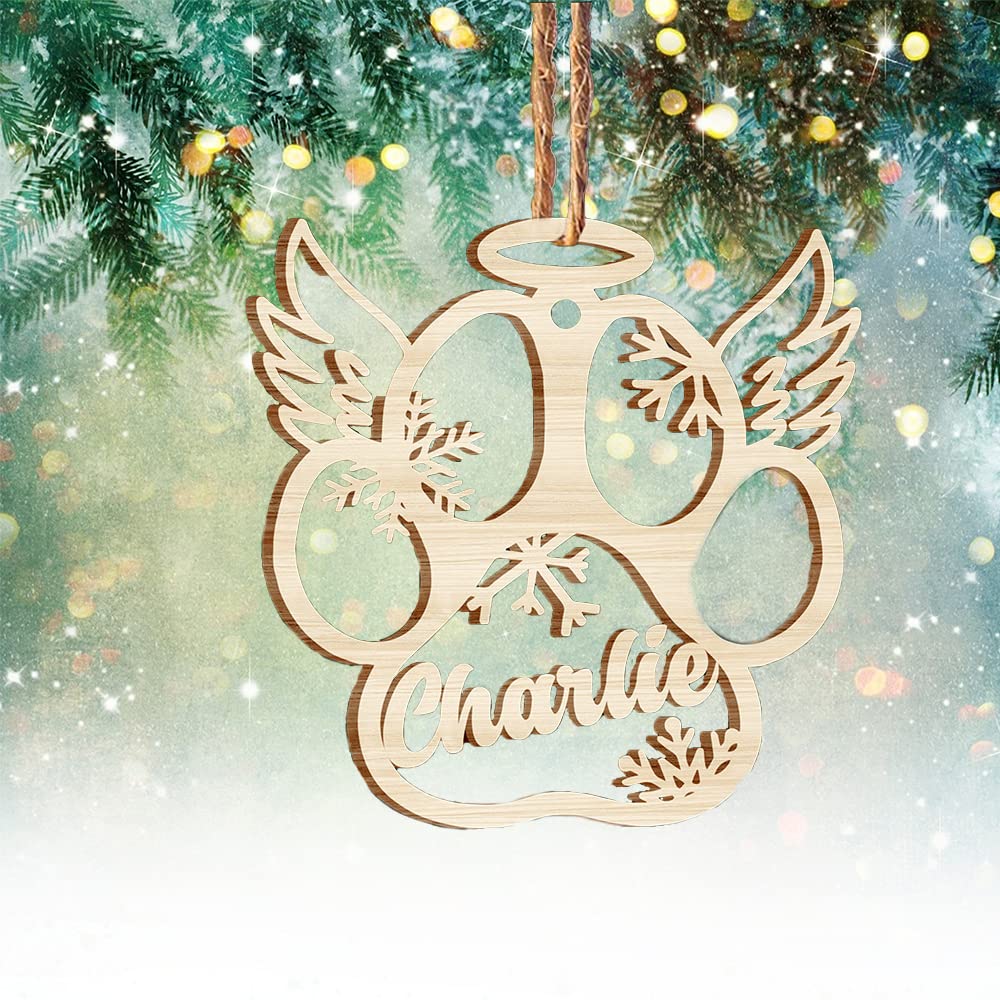 ROSI Christmas Dog Paw Wood Ornaments Personalized Dog Cat Ornaments Your Dog's Name on a Custom Dog Paw Hanging Decor Xmas Christmas Tree Decoration for Dog Cat Owners (Style 2 Dog Wing Paw)